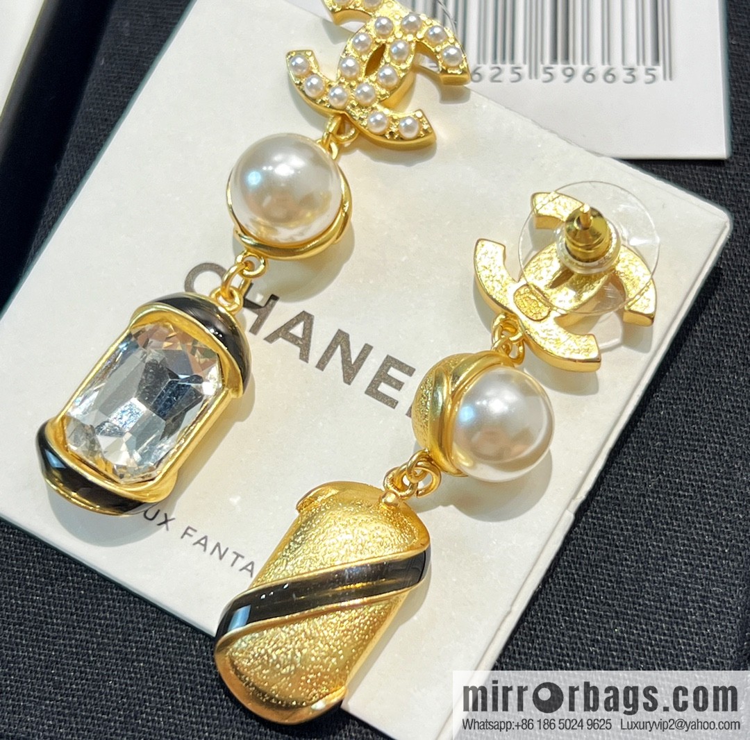 New ☑️ Chanel c3 double c square diamond pearl stud earrings