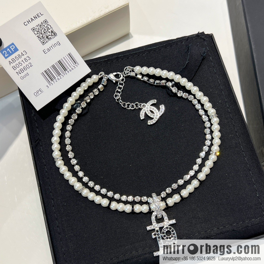 2021 new Chanel black diamond full diamond 19 pearl double layer necklace
