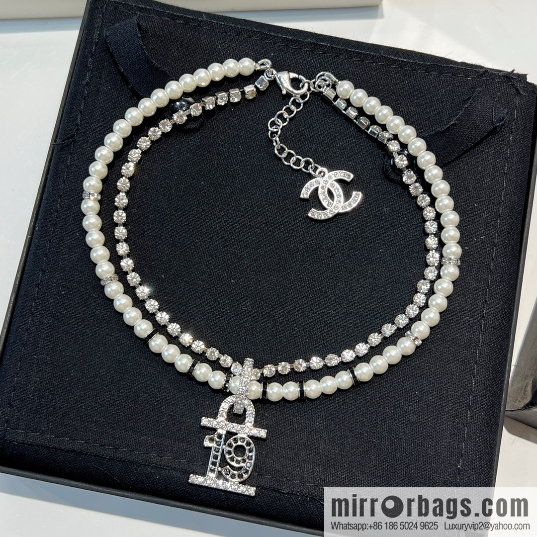 2021 new Chanel black diamond full diamond 19 pearl double layer necklace