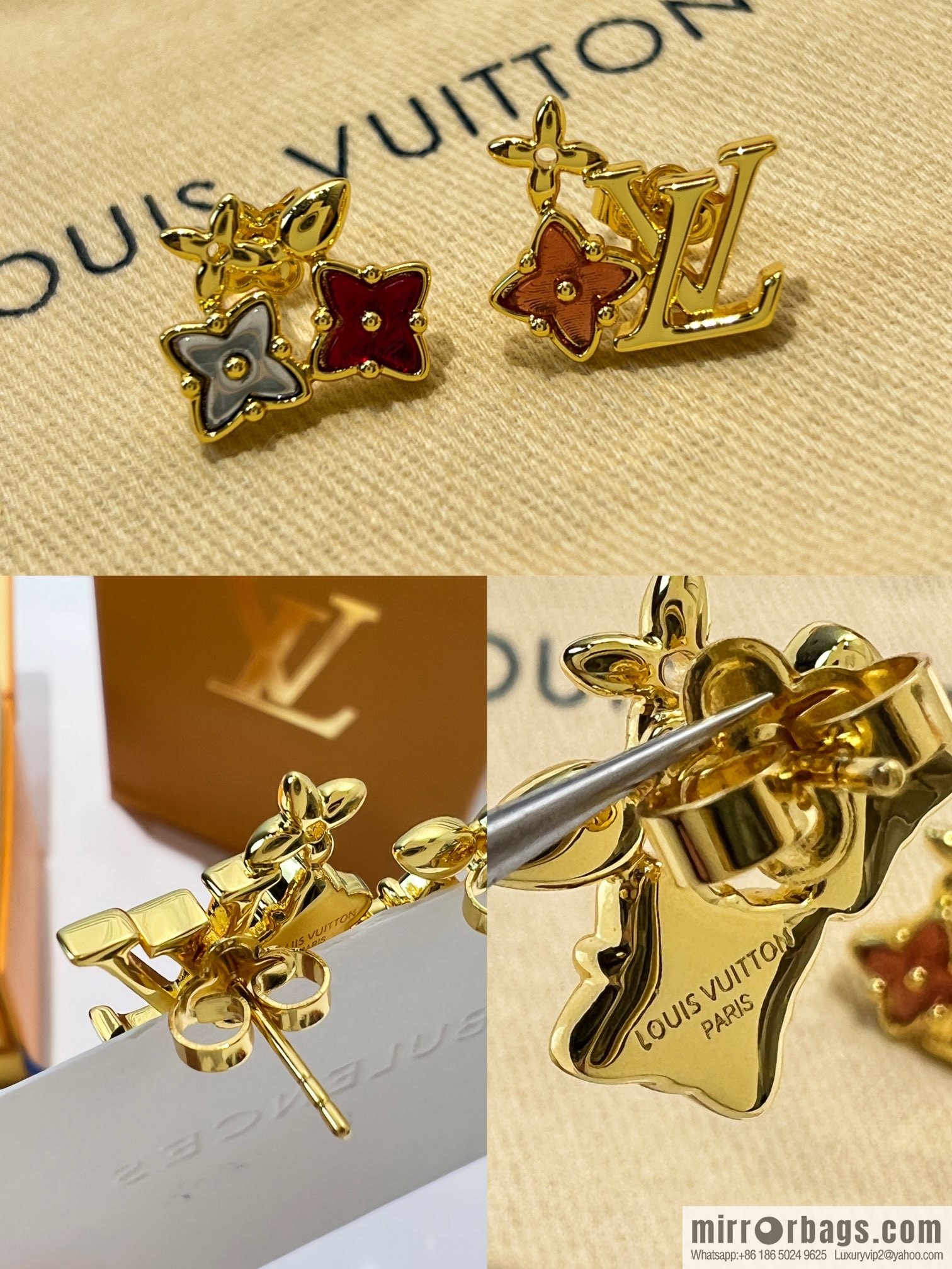 Louis Vuitton lv crystal monogram necklace stud earrings