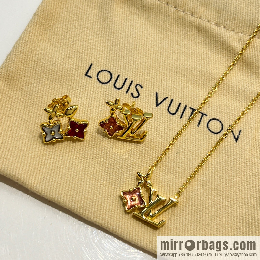 Louis Vuitton lv crystal monogram necklace stud earrings