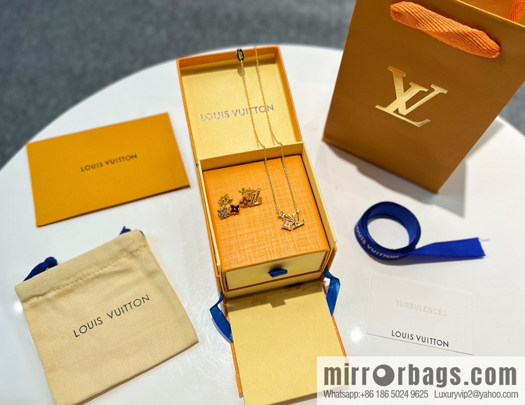 Louis Vuitton lv crystal monogram necklace stud earrings