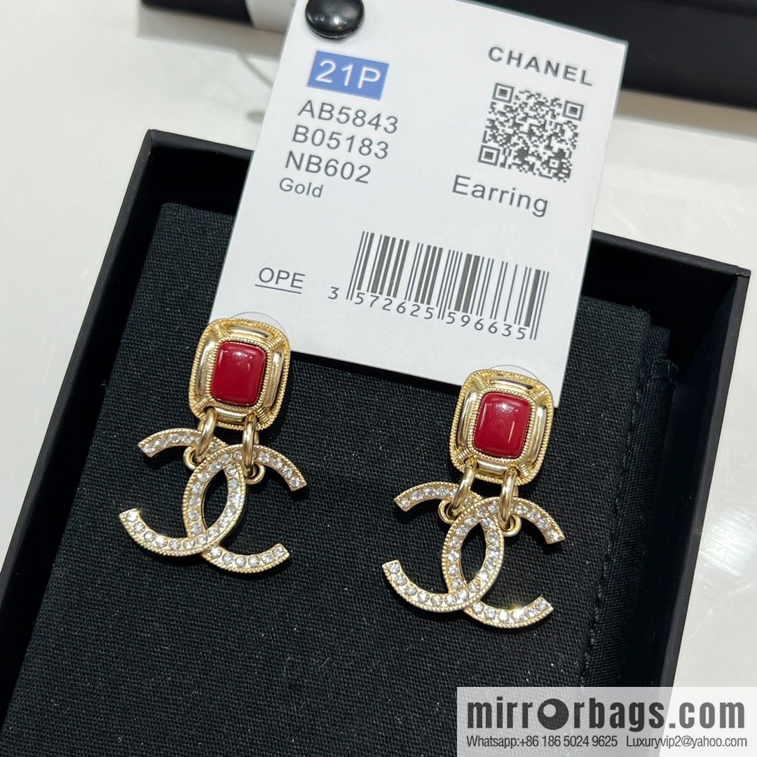 New ☑️ Chanel full diamond double c square ruby earrings
