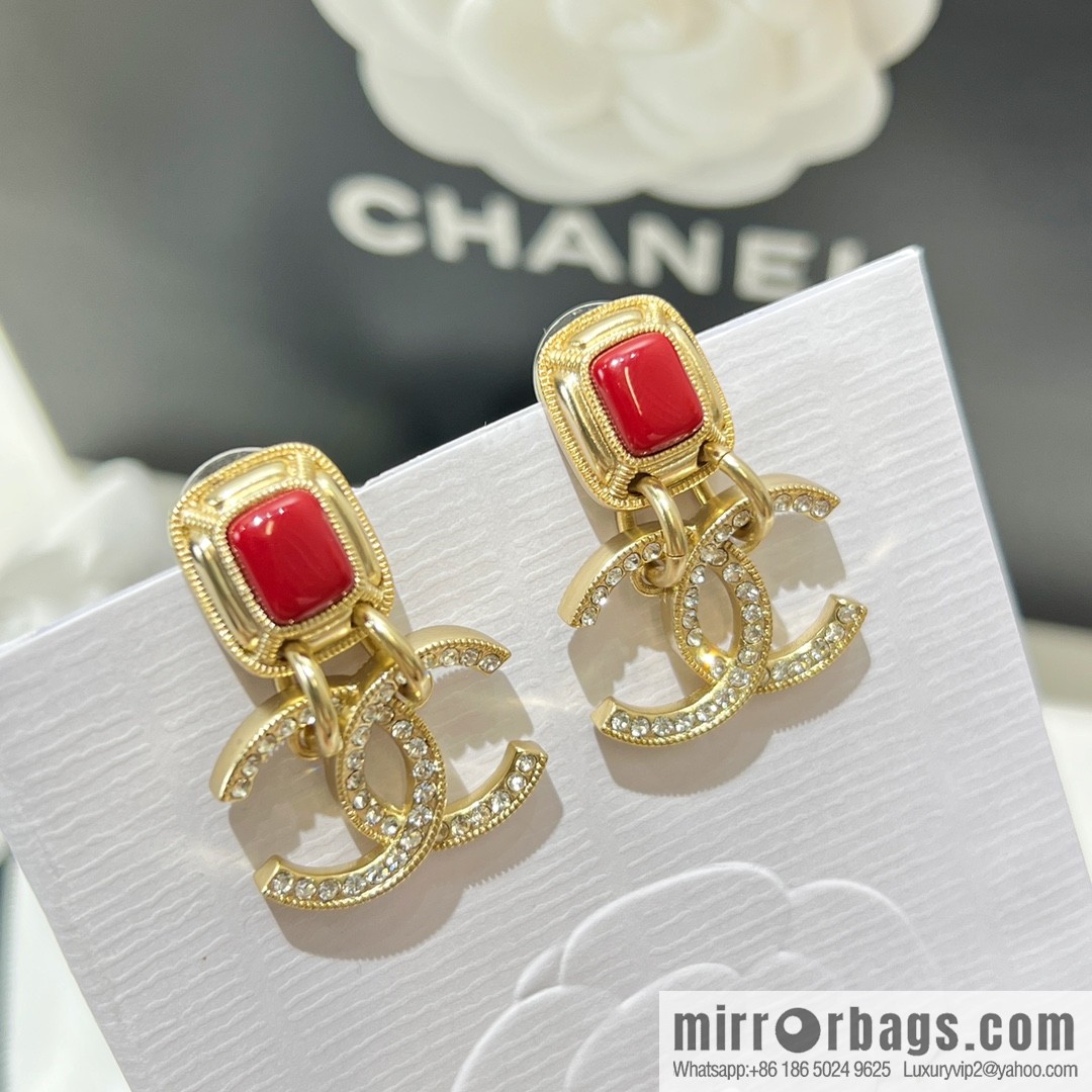 New ☑️ Chanel full diamond double c square ruby earrings