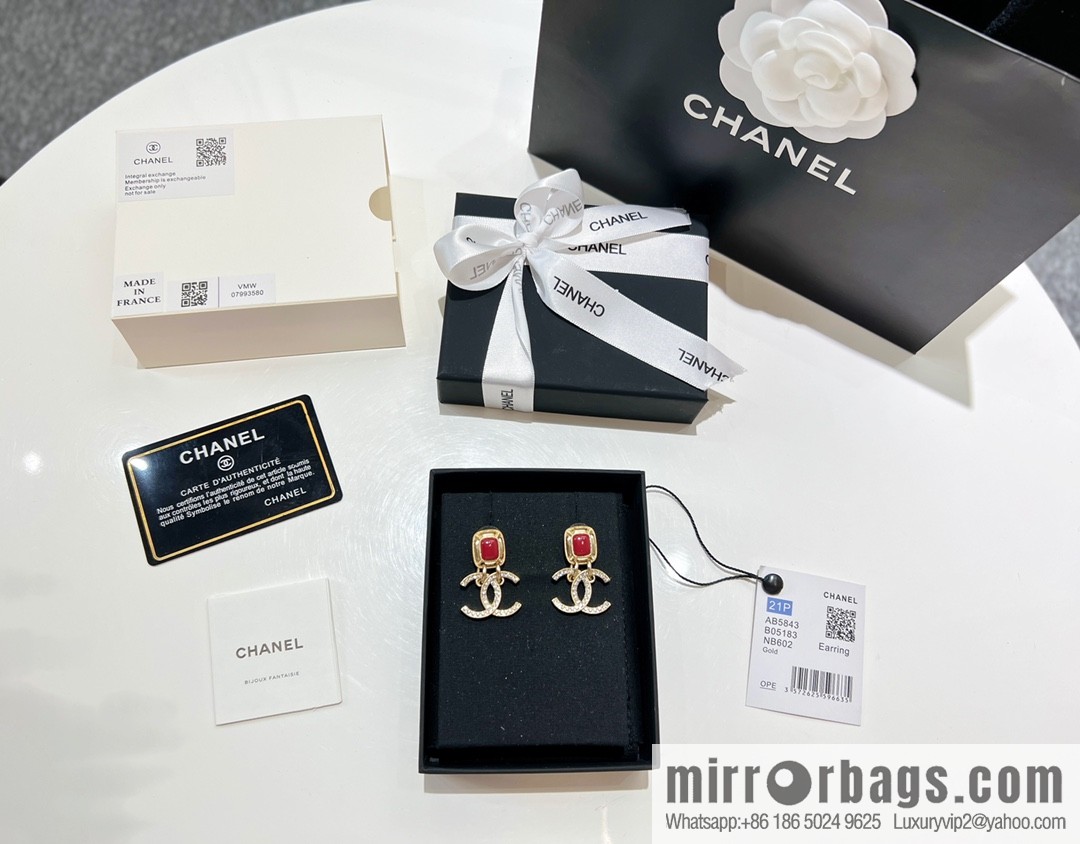 New ☑️ Chanel full diamond double c square ruby earrings