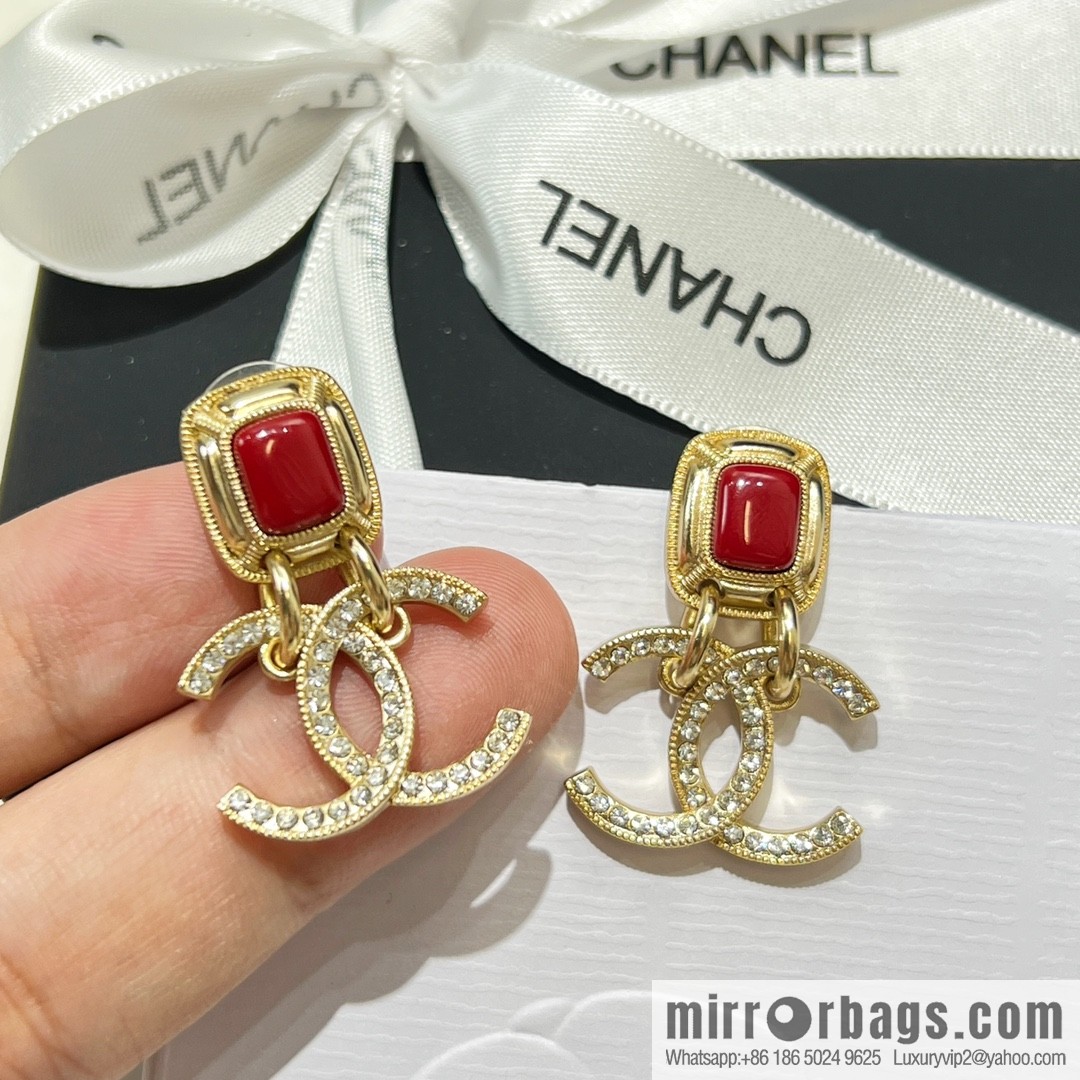 New ☑️ Chanel full diamond double c square ruby earrings