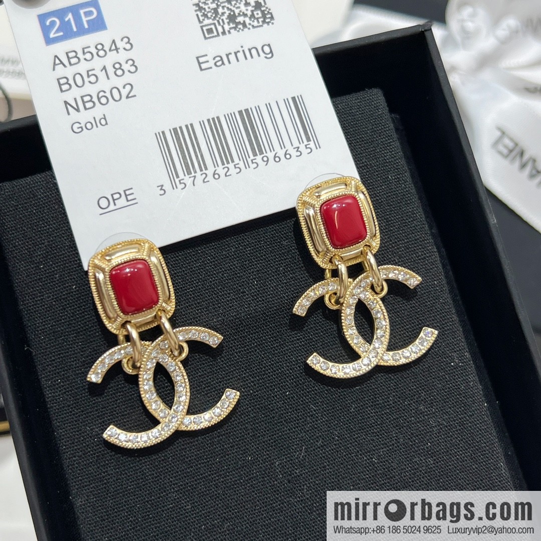 New ☑️ Chanel full diamond double c square ruby earrings