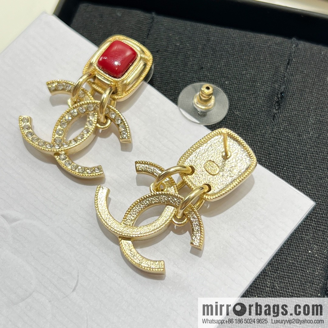 New ☑️ Chanel full diamond double c square ruby earrings