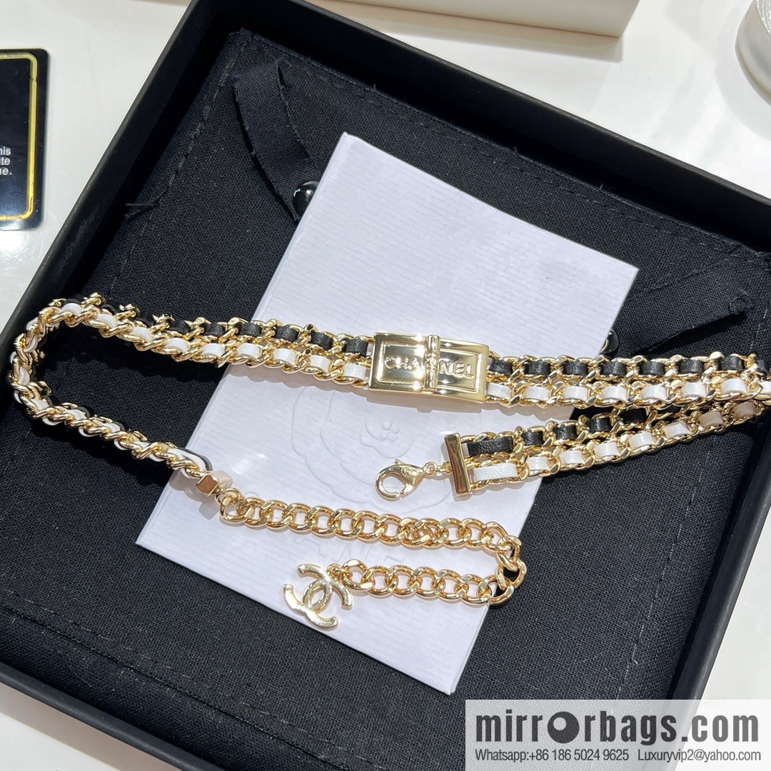 New ☑️ Chanel double c black leather rope lock neck chain necklace choker