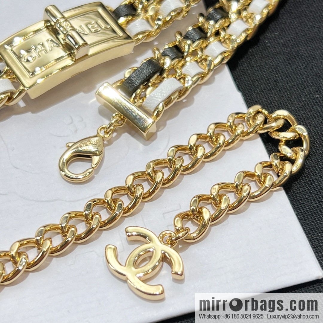 New ☑️ Chanel double c black leather rope lock neck chain necklace choker