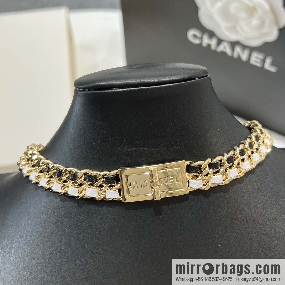 New ☑️ Chanel double c black leather rope lock neck chain necklace choker