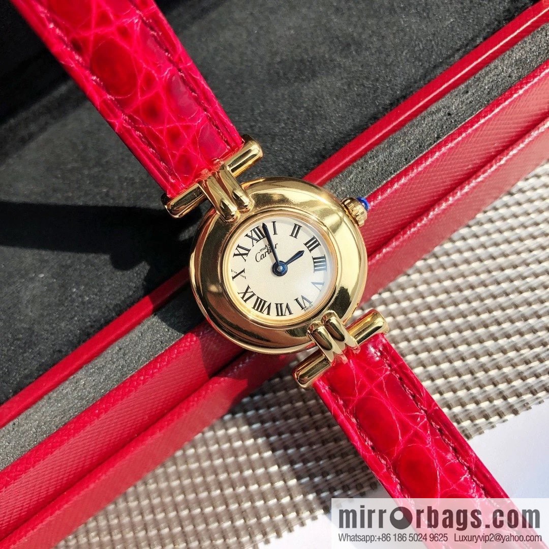 Crocodile leather version YYDS Cartier small cyclone must de small gold watch vintage medieval out of stock king