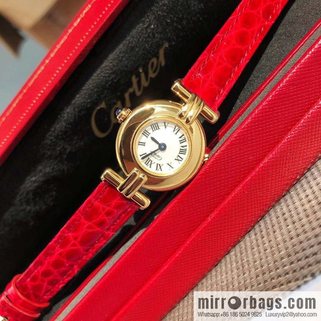 Crocodile leather version YYDS Cartier small cyclone must de small gold watch vintage medieval out of stock king