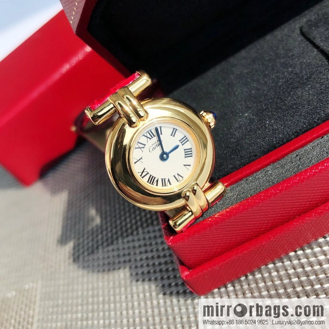 Crocodile leather version YYDS Cartier small cyclone must de small gold watch vintage medieval out of stock king
