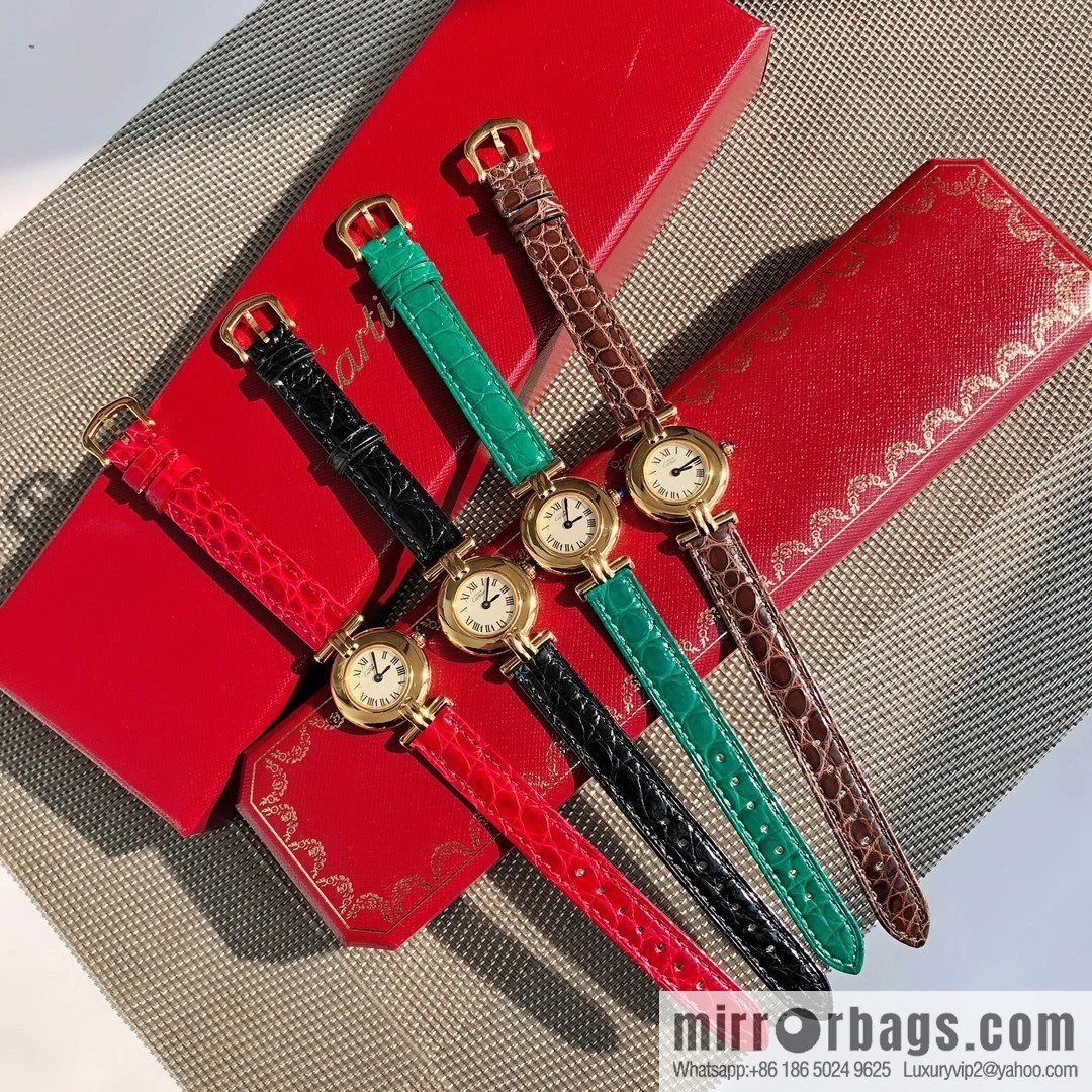 Crocodile leather version YYDS Cartier small cyclone must de small gold watch vintage medieval out of stock king