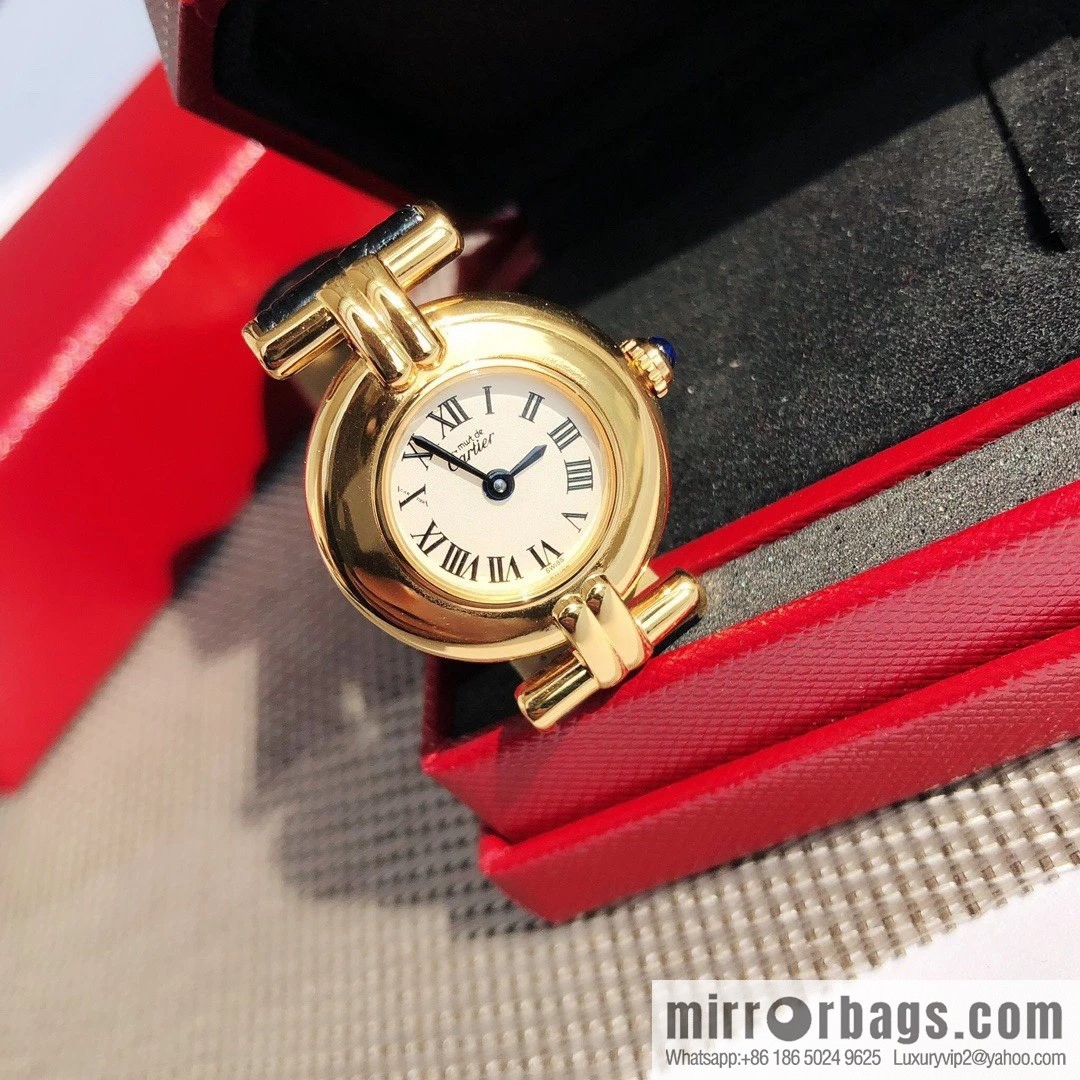 Crocodile leather version YYDS Cartier small cyclone must de small gold watch vintage medieval out of stock king