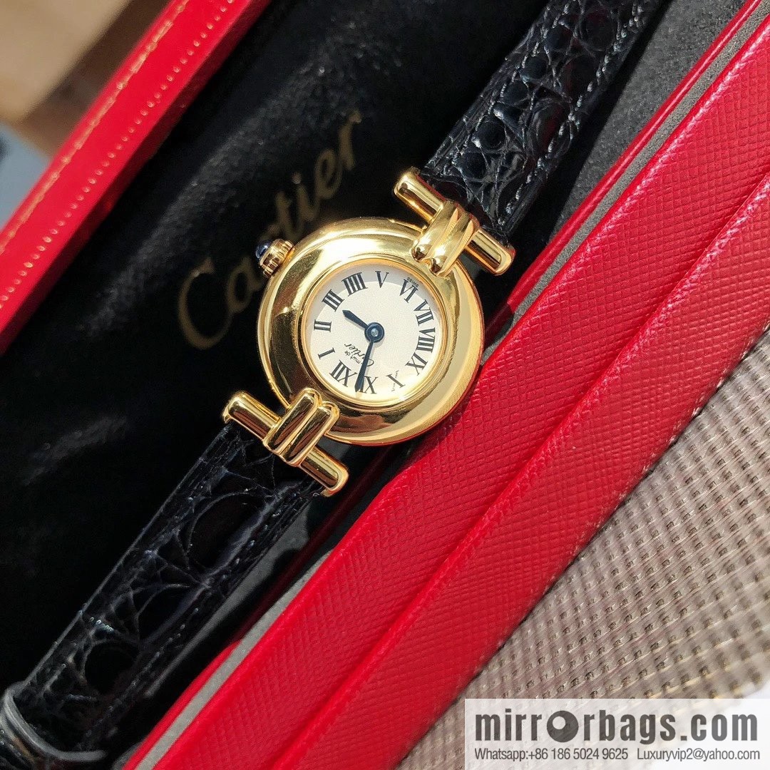 Crocodile leather version YYDS Cartier small cyclone must de small gold watch vintage medieval out of stock king