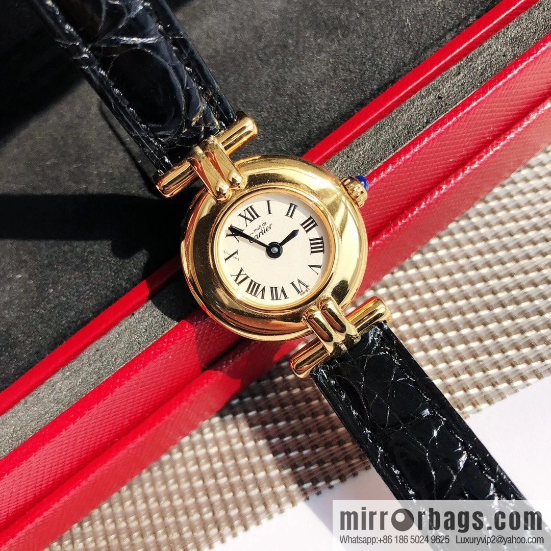 Crocodile leather version YYDS Cartier small cyclone must de small gold watch vintage medieval out of stock king