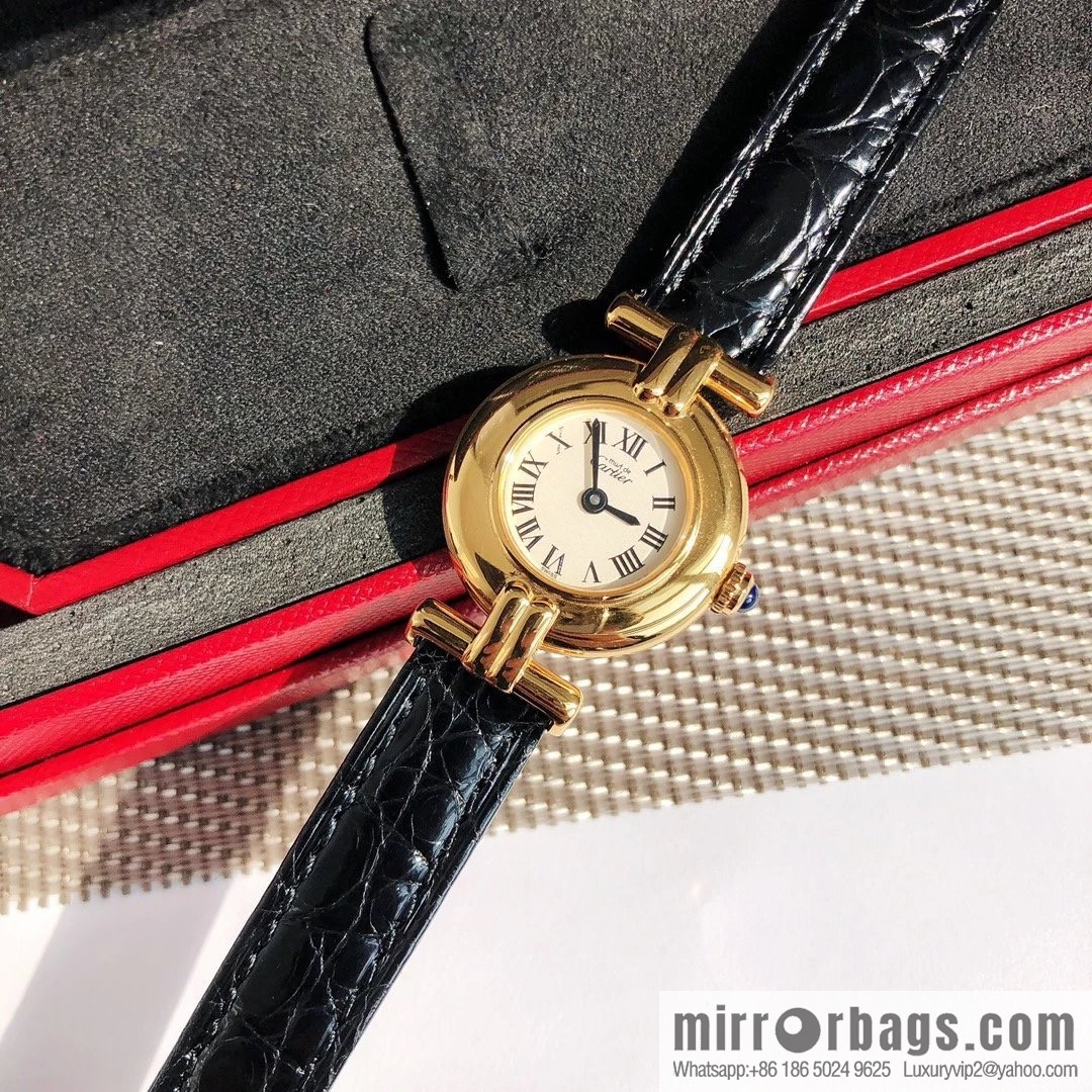 Crocodile leather version YYDS Cartier small cyclone must de small gold watch vintage medieval out of stock king