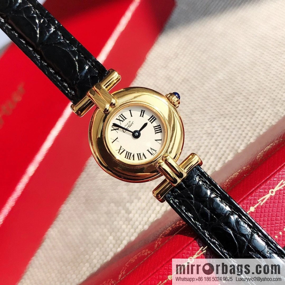 Crocodile leather version YYDS Cartier small cyclone must de small gold watch vintage medieval out of stock king