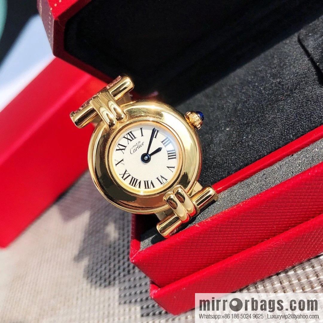 Crocodile leather version YYDS Cartier small cyclone must de small gold watch vintage medieval out of stock king