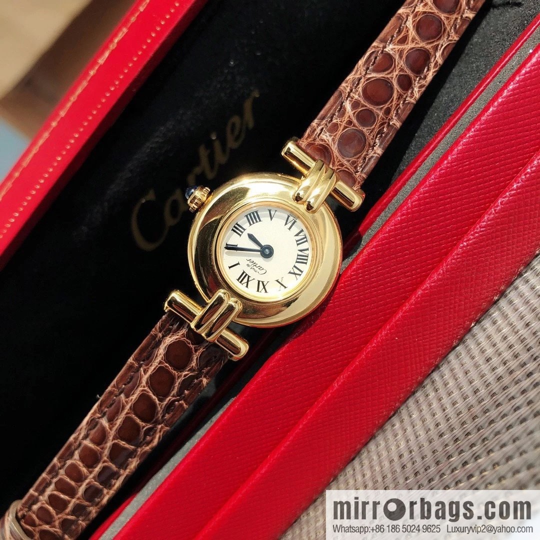 Crocodile leather version YYDS Cartier small cyclone must de small gold watch vintage medieval out of stock king