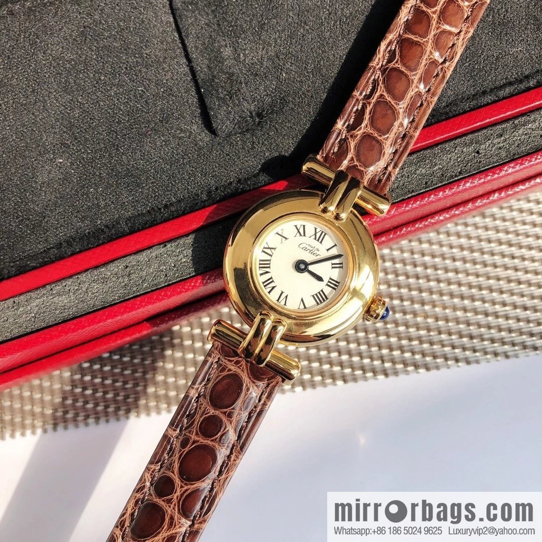 Crocodile leather version YYDS Cartier small cyclone must de small gold watch vintage medieval out of stock king