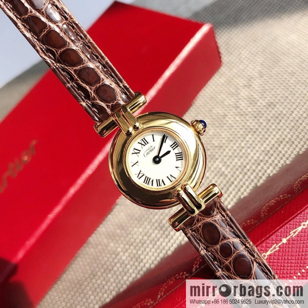 Crocodile leather version YYDS Cartier small cyclone must de small gold watch vintage medieval out of stock king