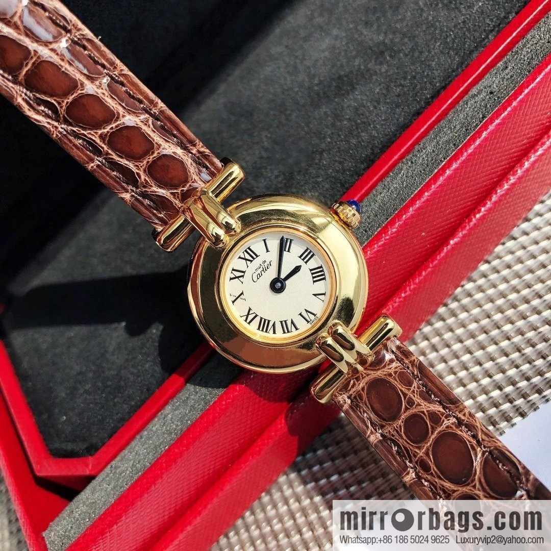 Crocodile leather version YYDS Cartier small cyclone must de small gold watch vintage medieval out of stock king