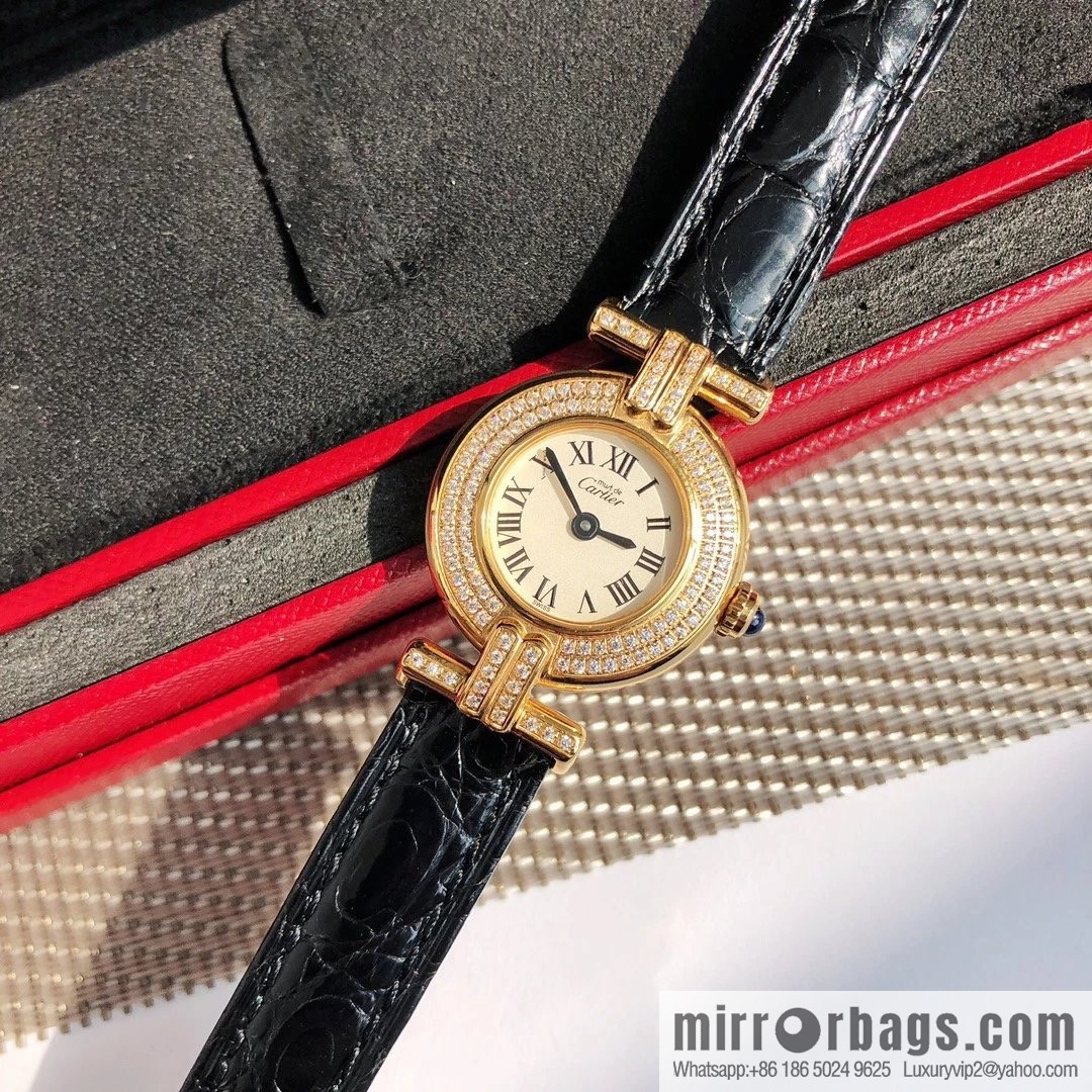 Crocodile leather version YYDS Cartier small cyclone must de small gold watch vintage medieval out of stock king