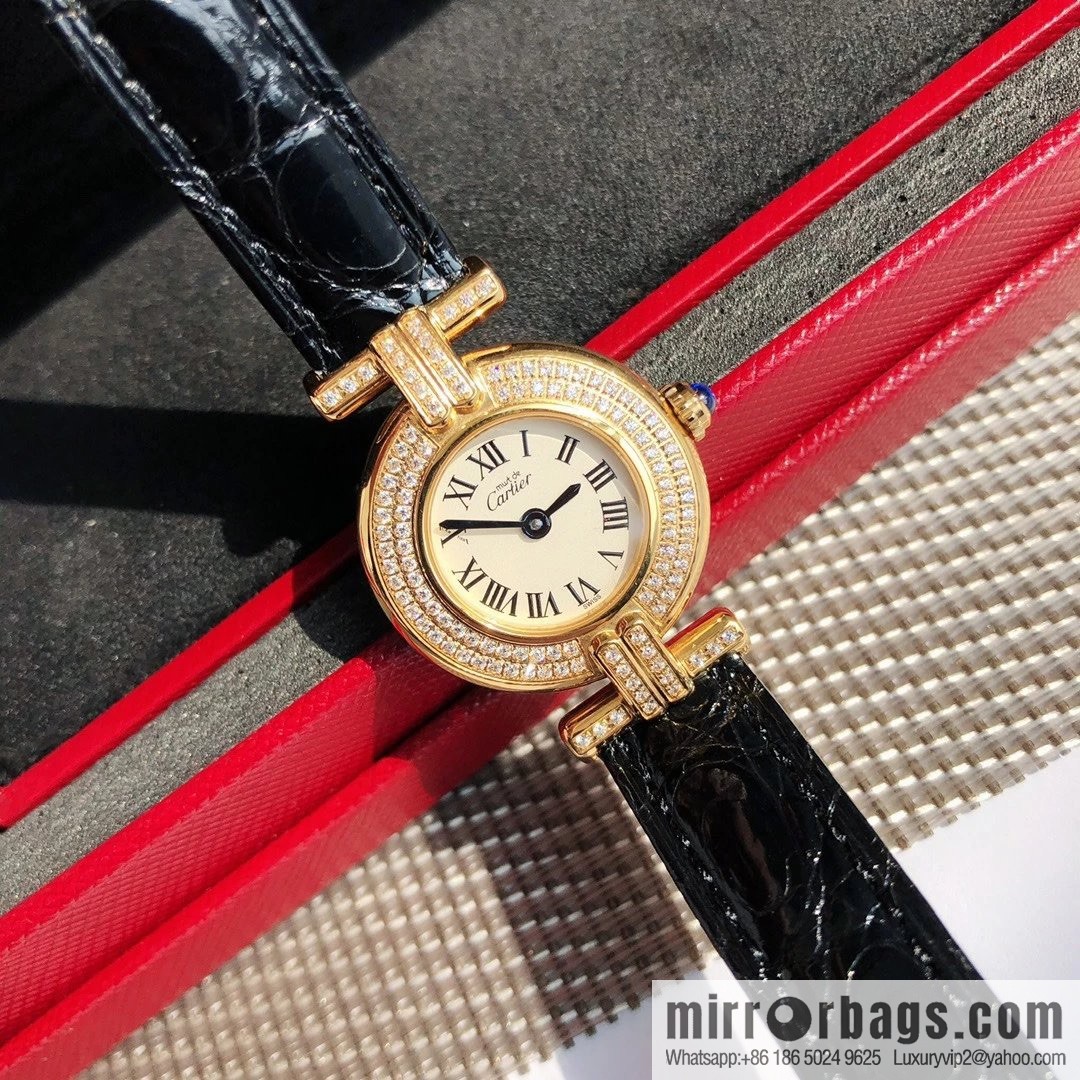Crocodile leather version YYDS Cartier small cyclone must de small gold watch vintage medieval out of stock king