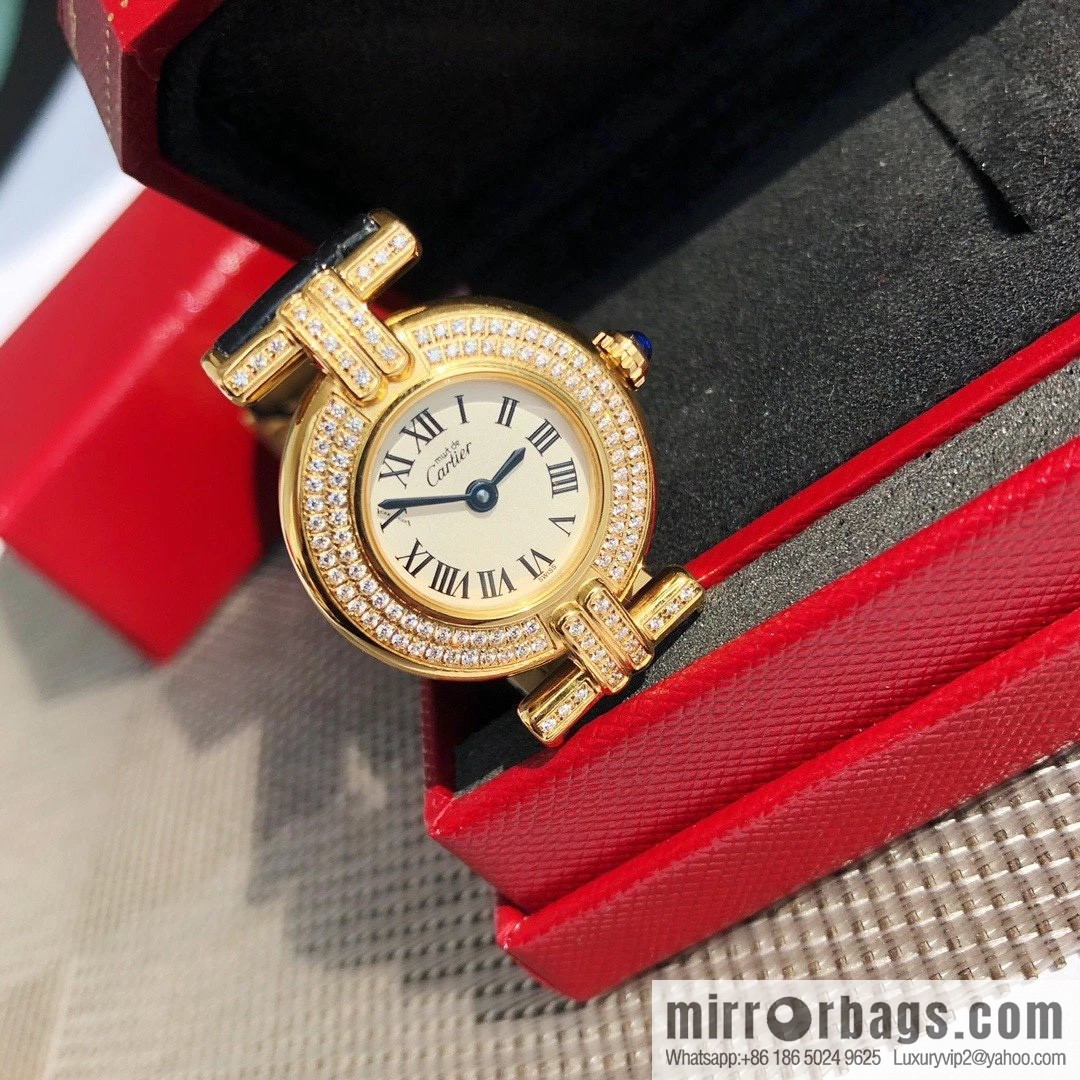 Crocodile leather version YYDS Cartier small cyclone must de small gold watch vintage medieval out of stock king