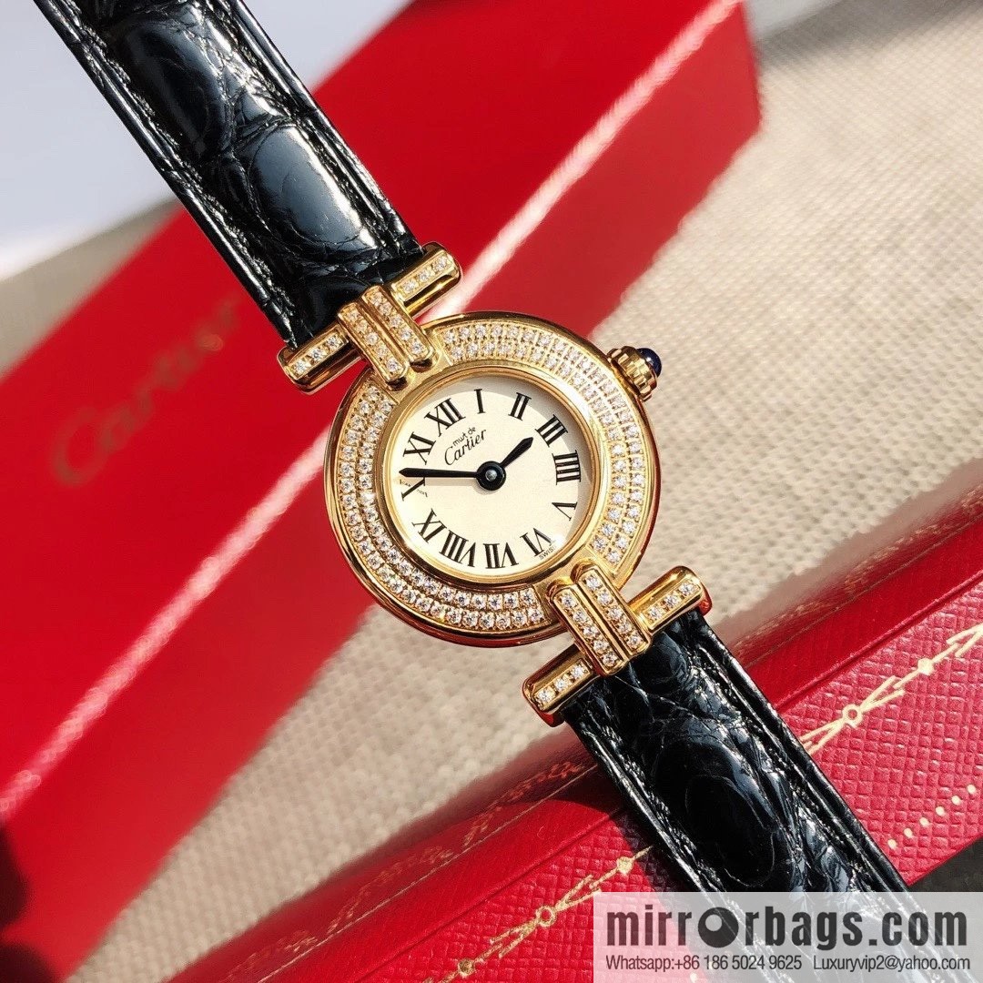 Crocodile leather version YYDS Cartier small cyclone must de small gold watch vintage medieval out of stock king