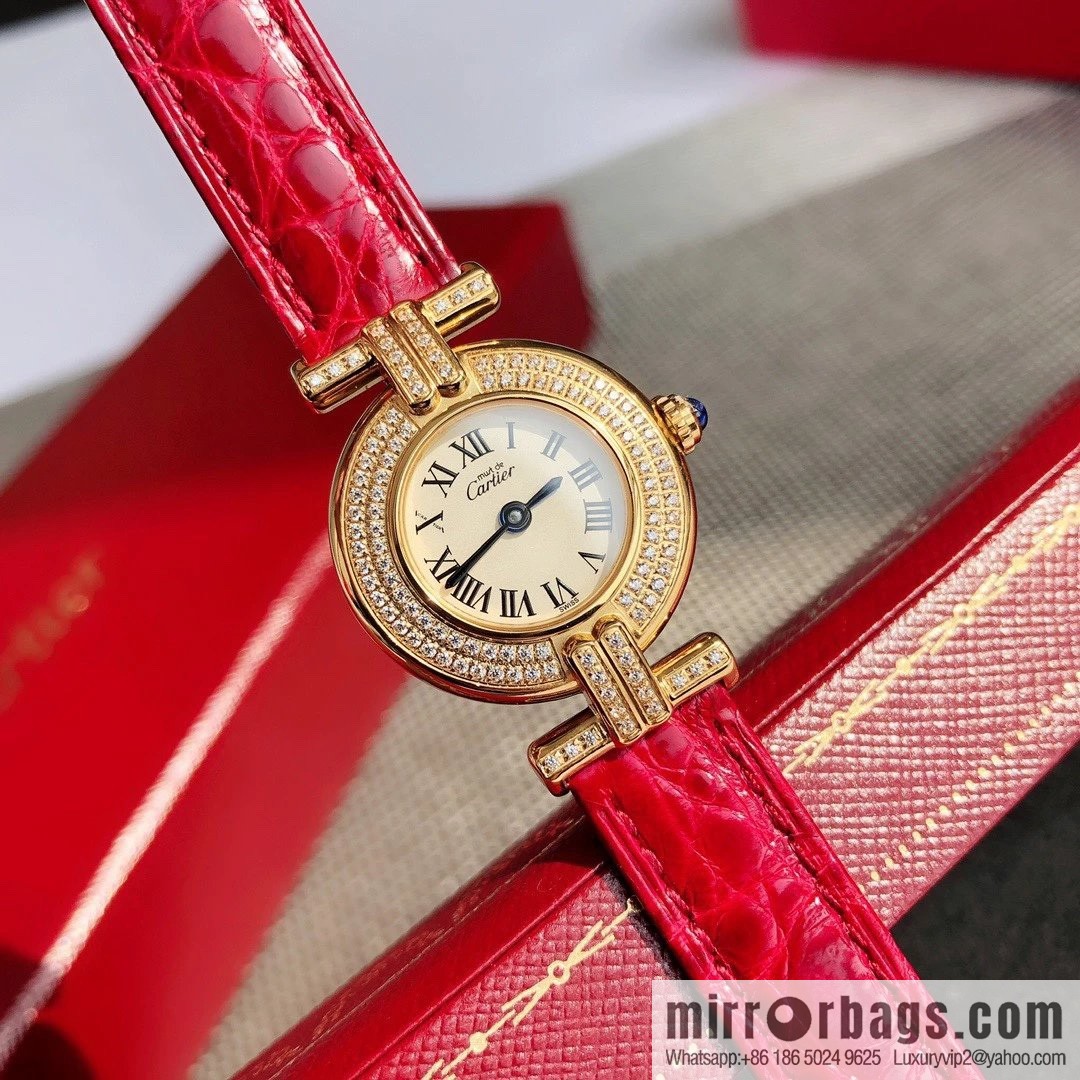 Crocodile leather version YYDS Cartier small cyclone must de small gold watch vintage medieval out of stock king
