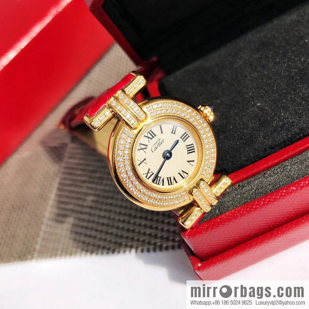 Crocodile leather version YYDS Cartier small cyclone must de small gold watch vintage medieval out of stock king