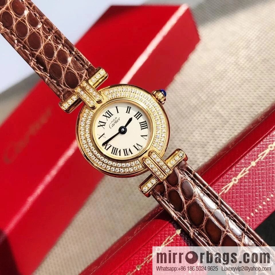 Crocodile leather version YYDS Cartier small cyclone must de small gold watch vintage medieval out of stock king
