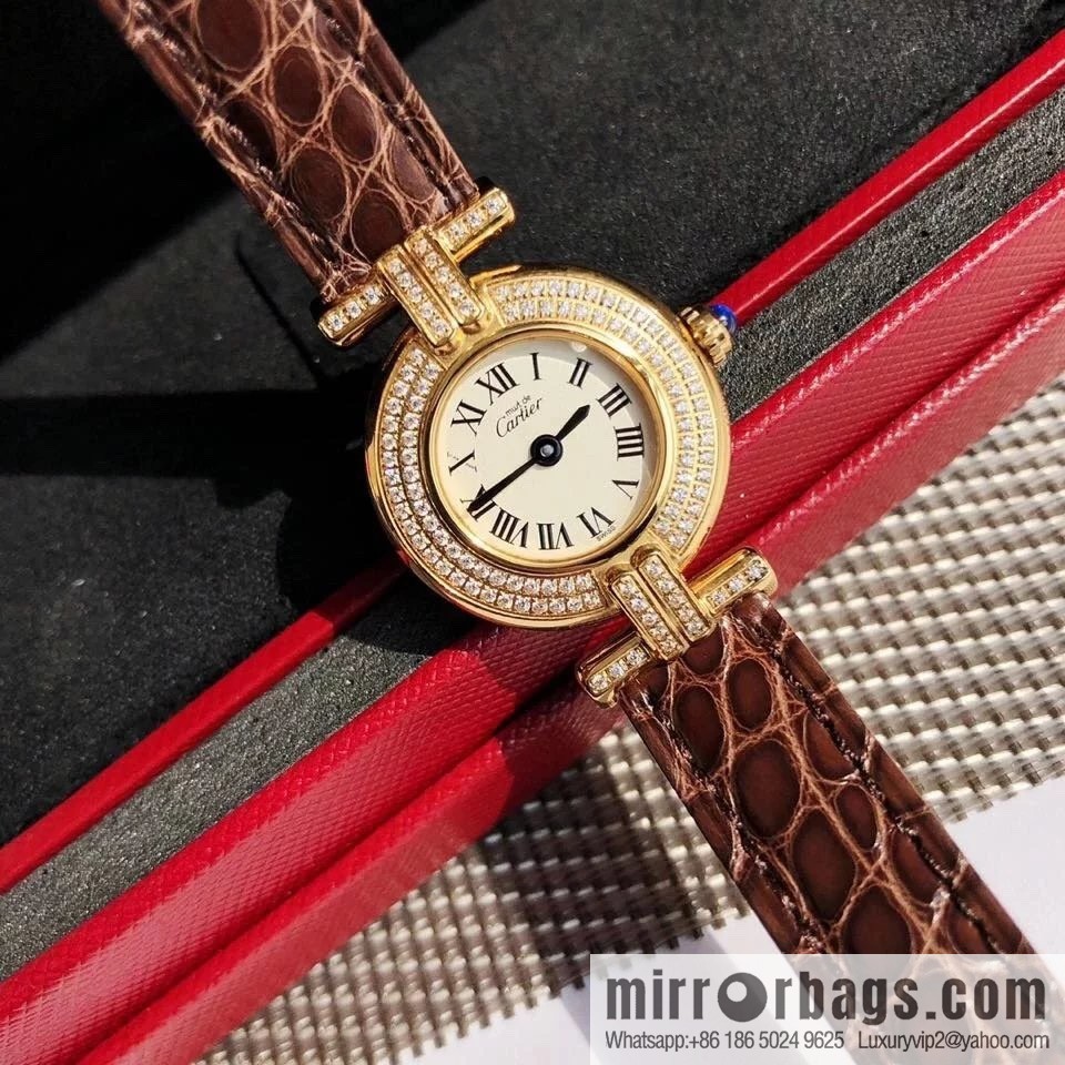 Crocodile leather version YYDS Cartier small cyclone must de small gold watch vintage medieval out of stock king