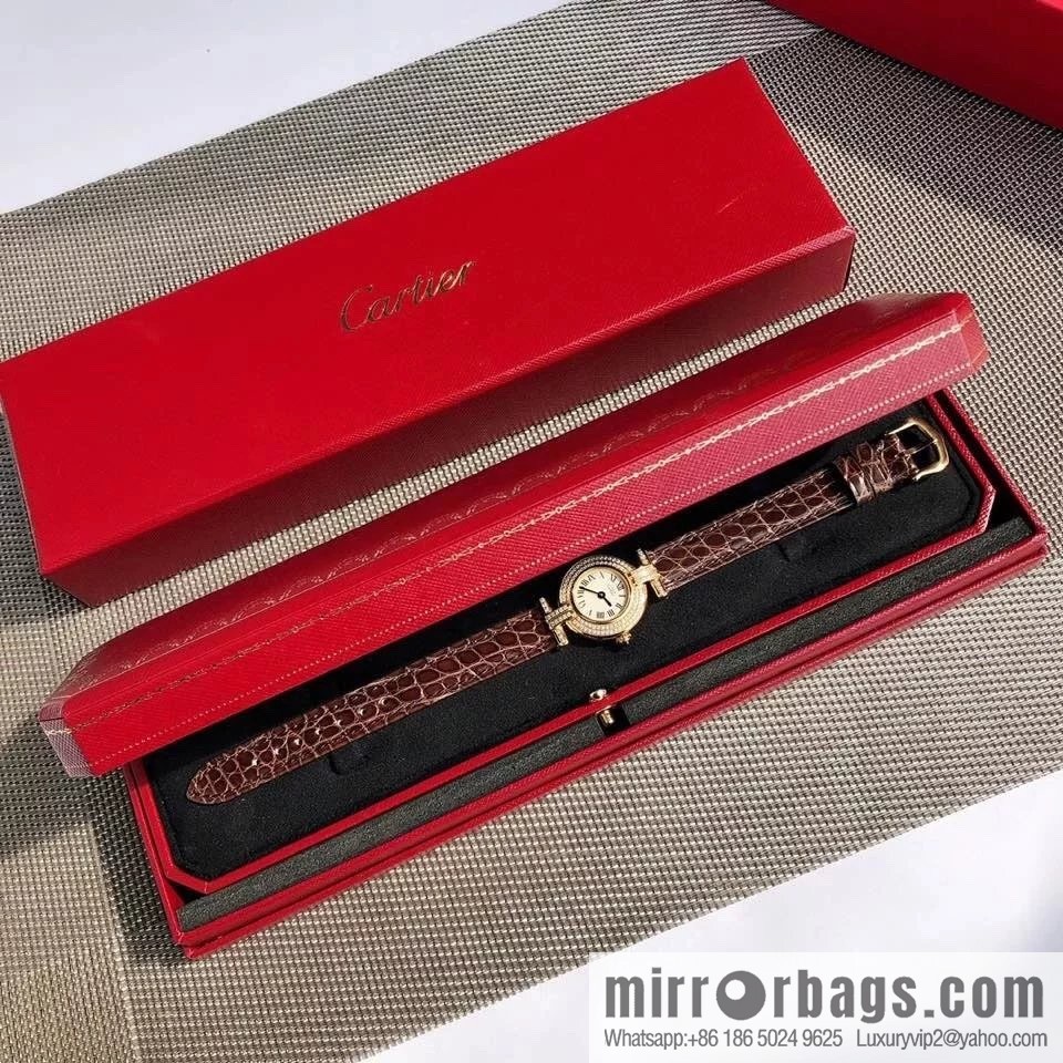 Crocodile leather version YYDS Cartier small cyclone must de small gold watch vintage medieval out of stock king