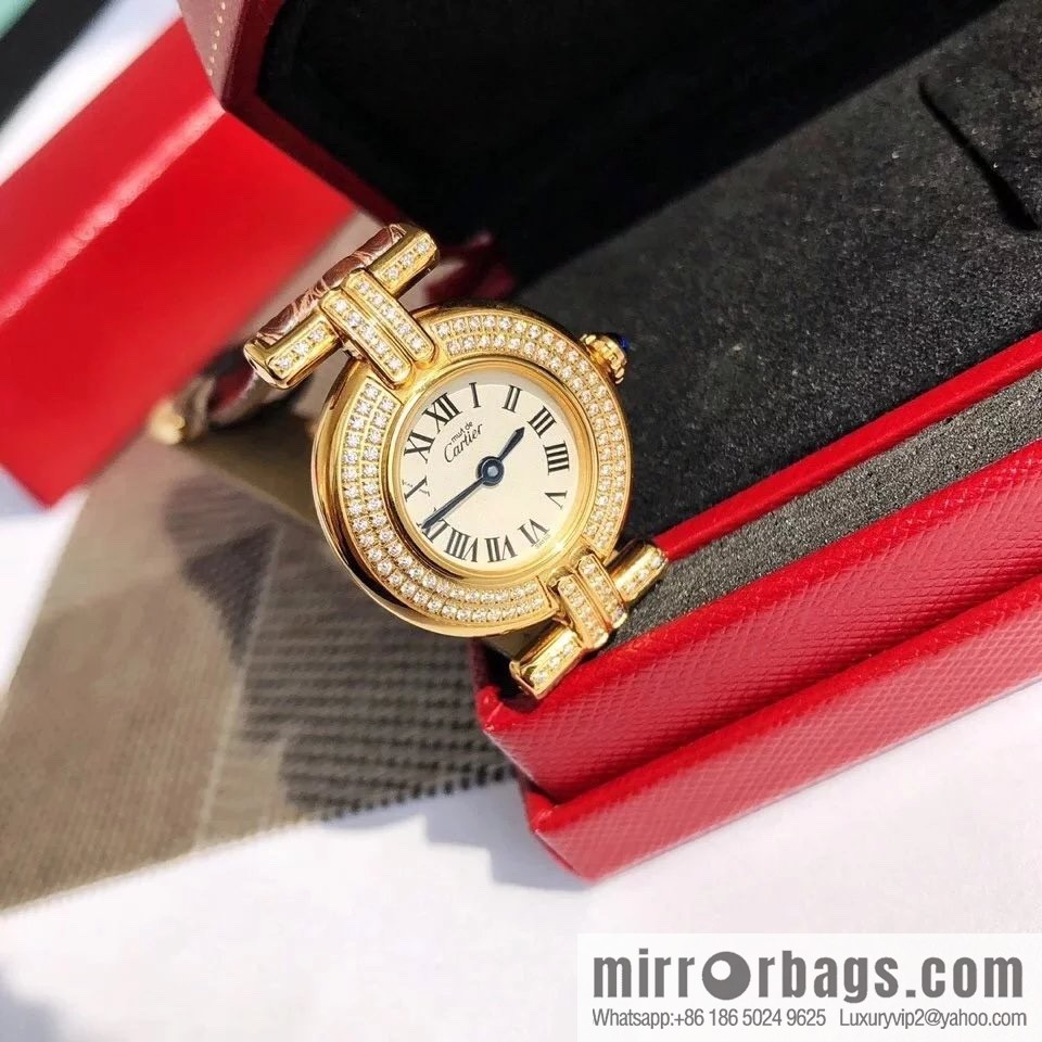 Crocodile leather version YYDS Cartier small cyclone must de small gold watch vintage medieval out of stock king