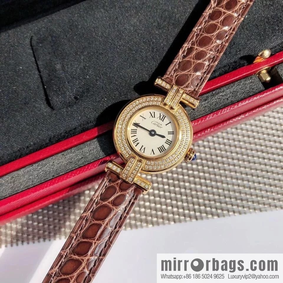 Crocodile leather version YYDS Cartier small cyclone must de small gold watch vintage medieval out of stock king
