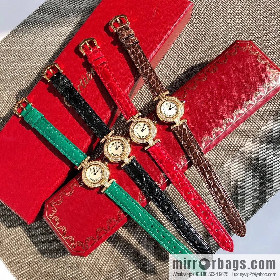Crocodile leather version YYDS Cartier small cyclone must de small gold watch vintage medieval out of stock king