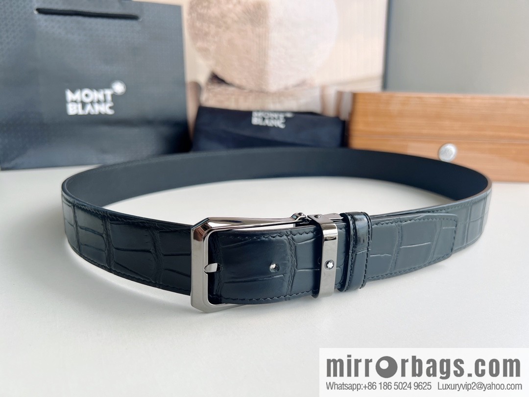 Montblanc, classic white six pointed star capsule metal automatic buckle automatic belt for men