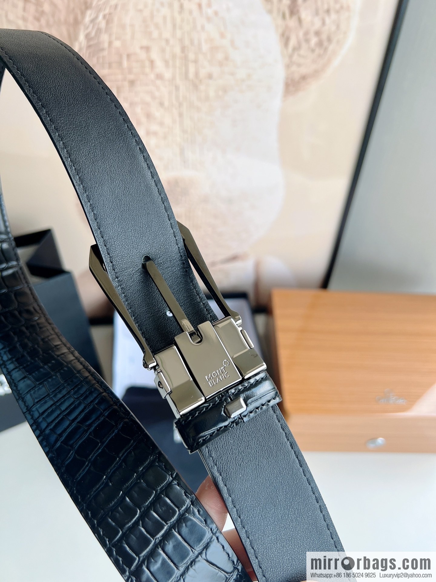 Montblanc, classic white six pointed star capsule metal automatic buckle automatic belt for men