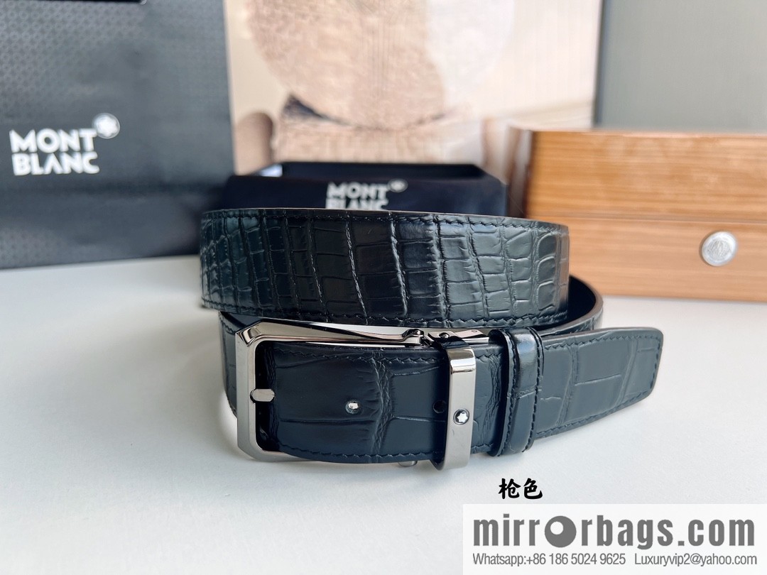 Montblanc, classic white six pointed star capsule metal automatic buckle automatic belt for men