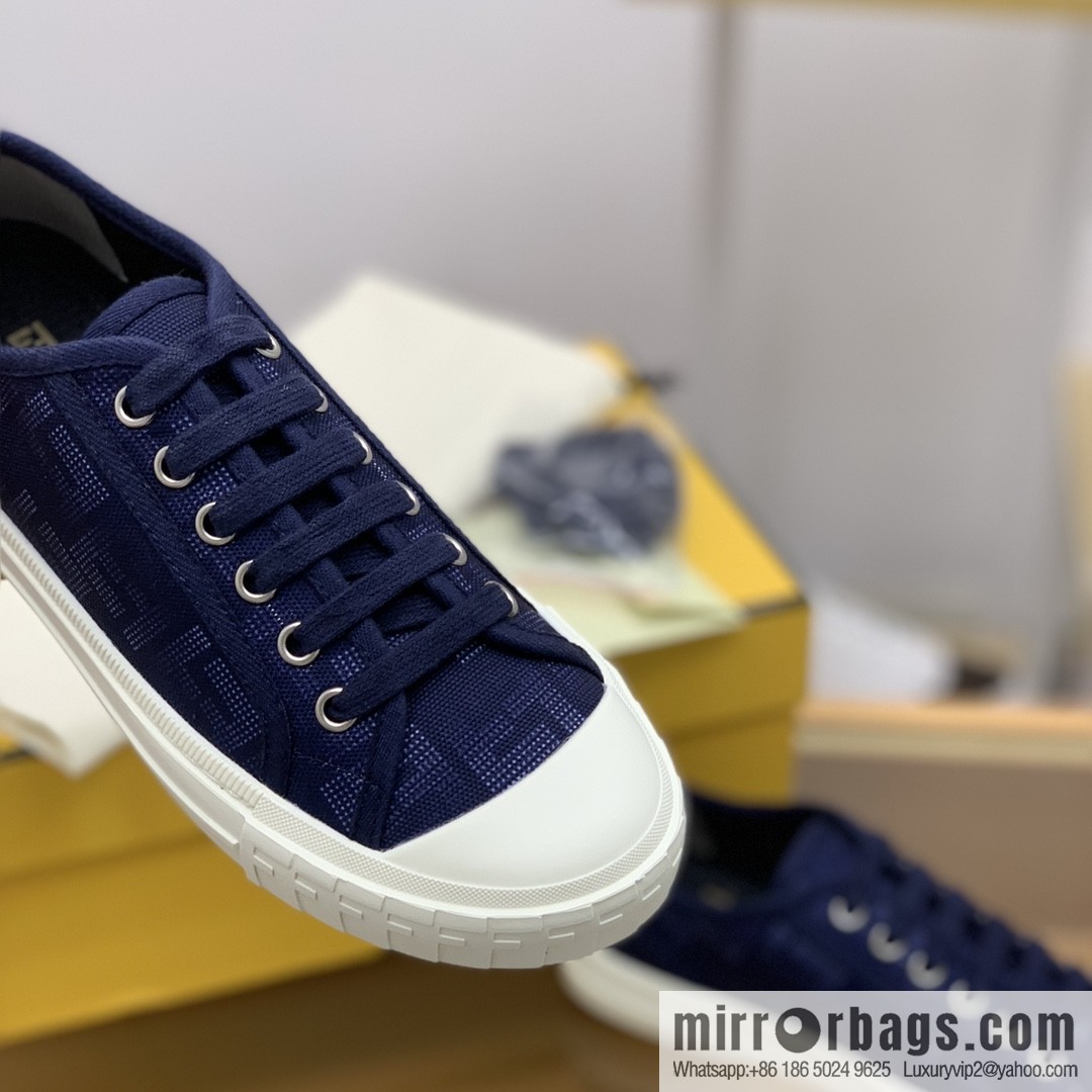 Fendi Fendi, White and Light Grey Jacquard FF Pattern His & Hers Canvas Shoes