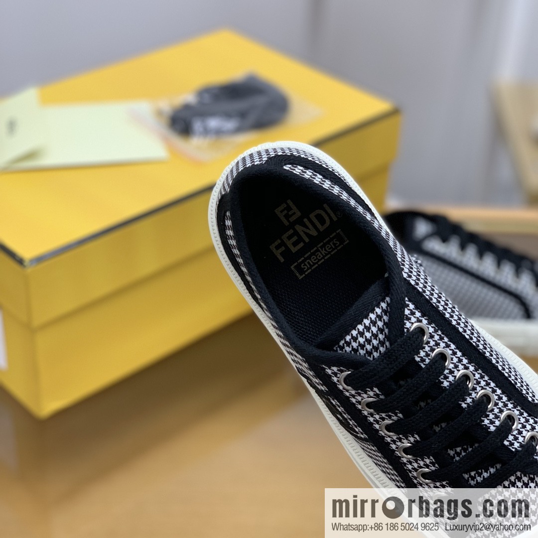 Fendi Fendi, White and Light Grey Jacquard FF Pattern His & Hers Canvas Shoes