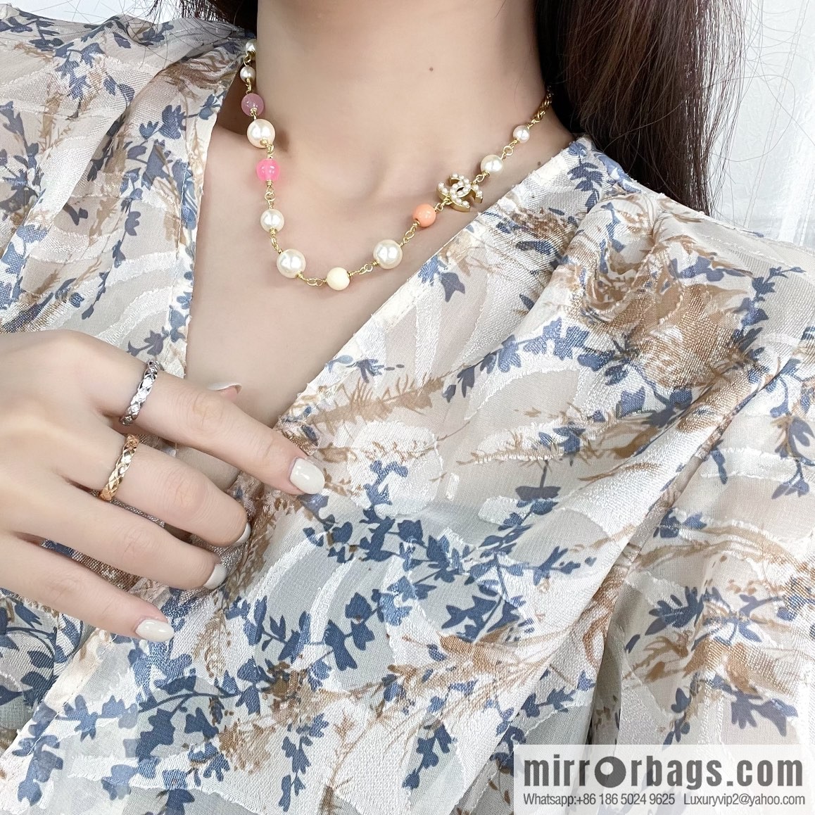 New ☑️ Chanel Double C Color Pearl Necklace