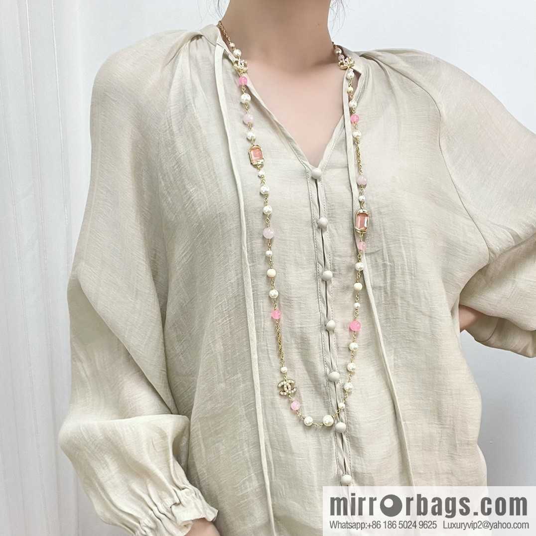 New ☑️ Chanel Double C Color Pearl Necklace Sweater Chain