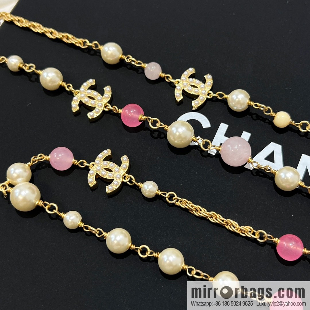 New ☑️ Chanel Double C Color Pearl Necklace Sweater Chain