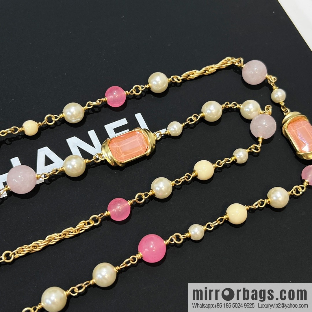 New ☑️ Chanel Double C Color Pearl Necklace Sweater Chain
